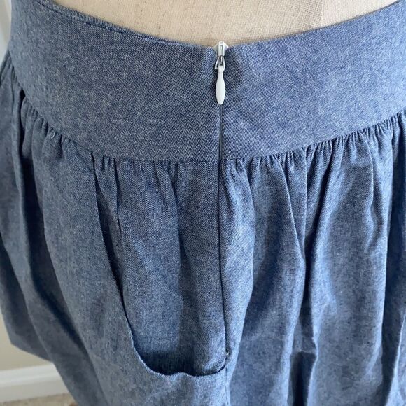 Sz S chambray mid thigh length skirt with pockets and ruching - Picture 6 of 8